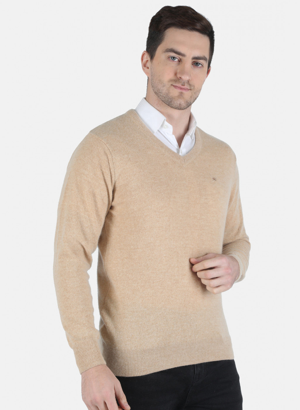 Men Beige Solid Pullover