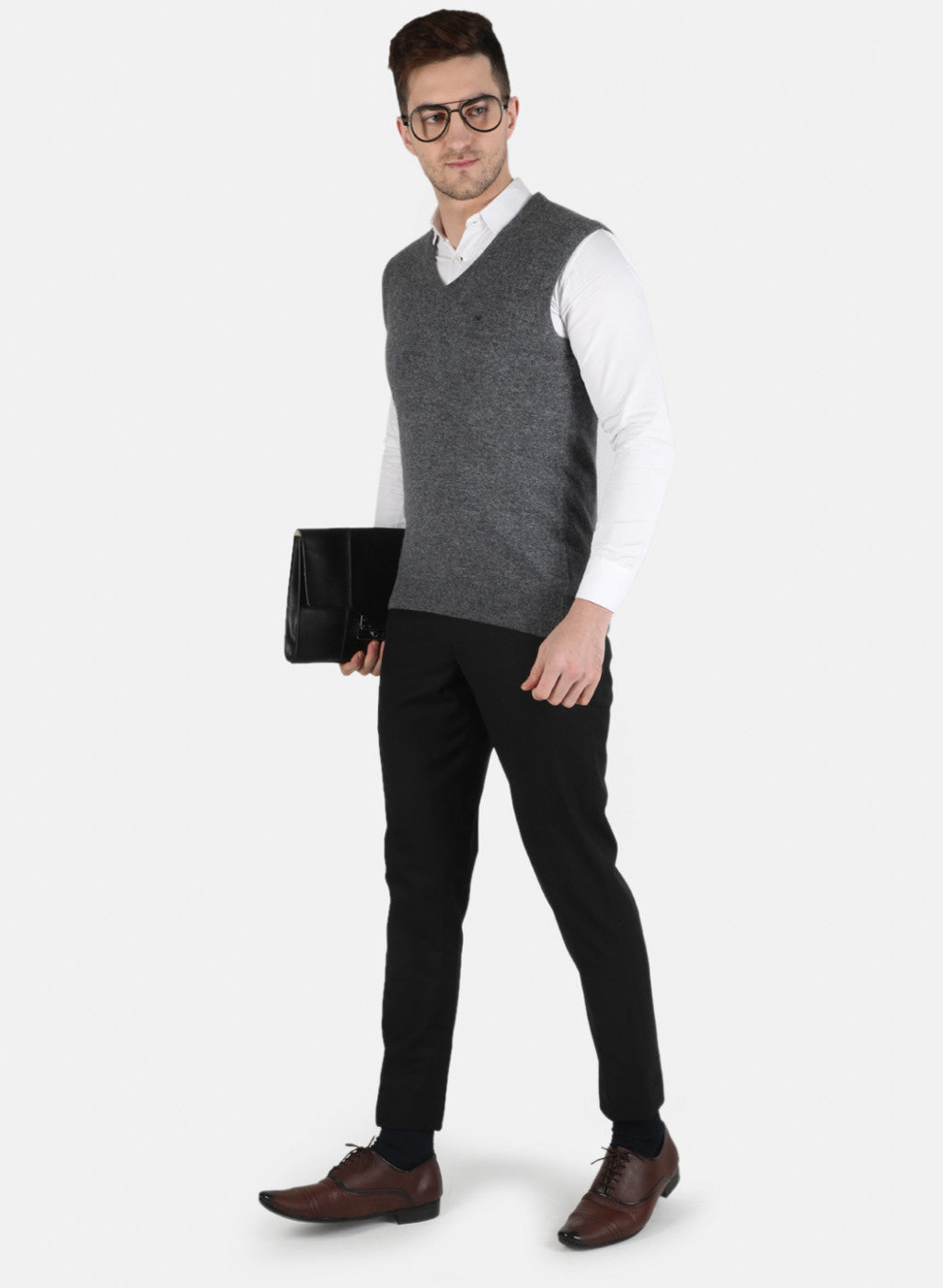 Men Grey Solid Sweater