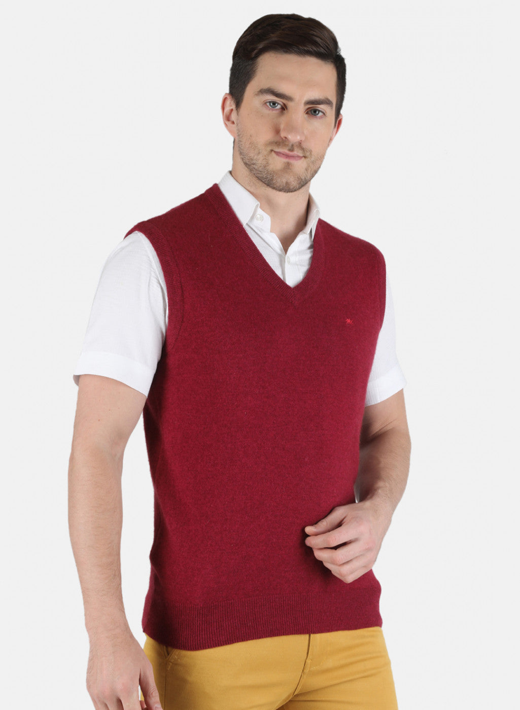 Men Red Solid Sweater