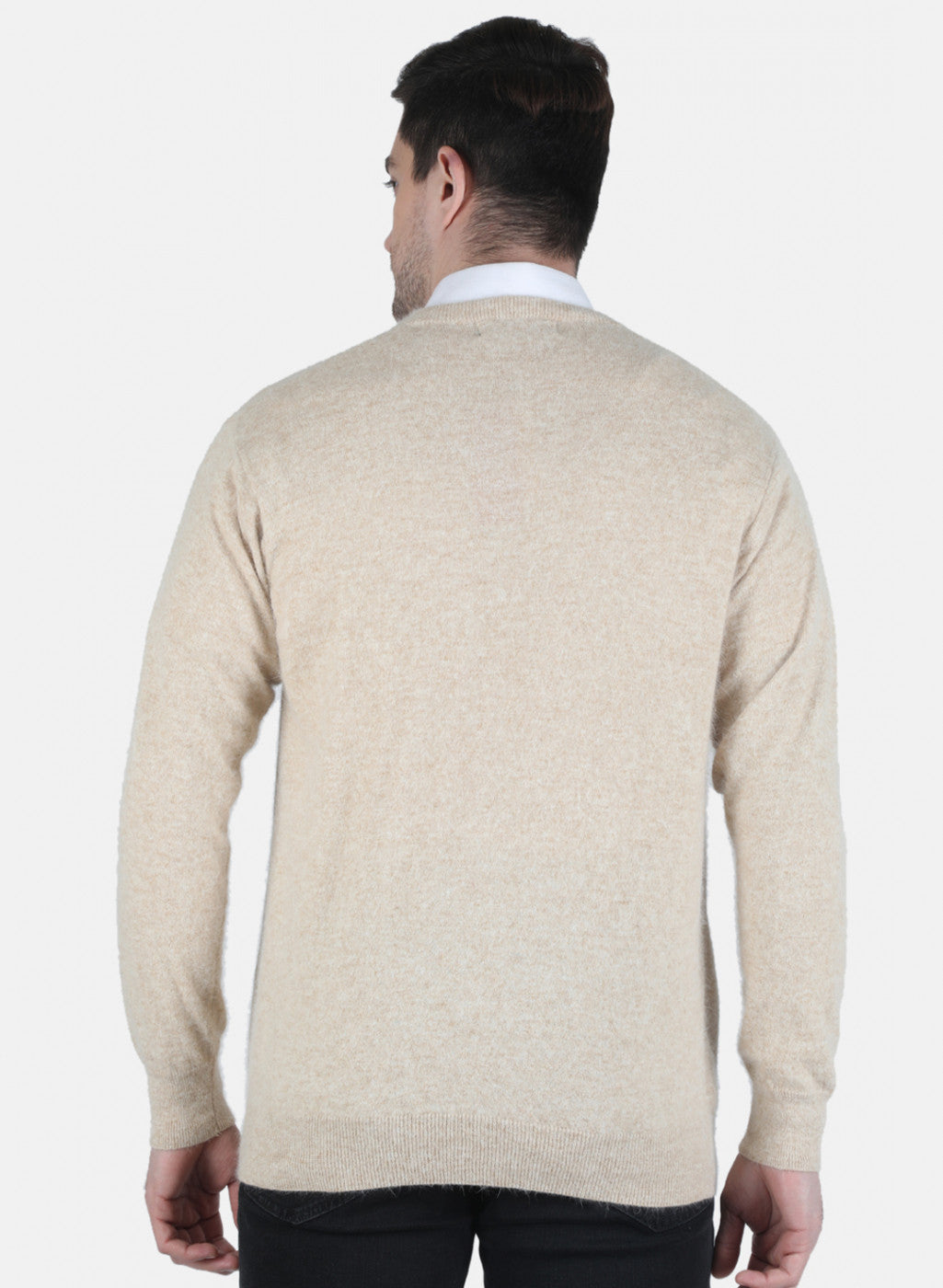 Men Beige Solid Pullover