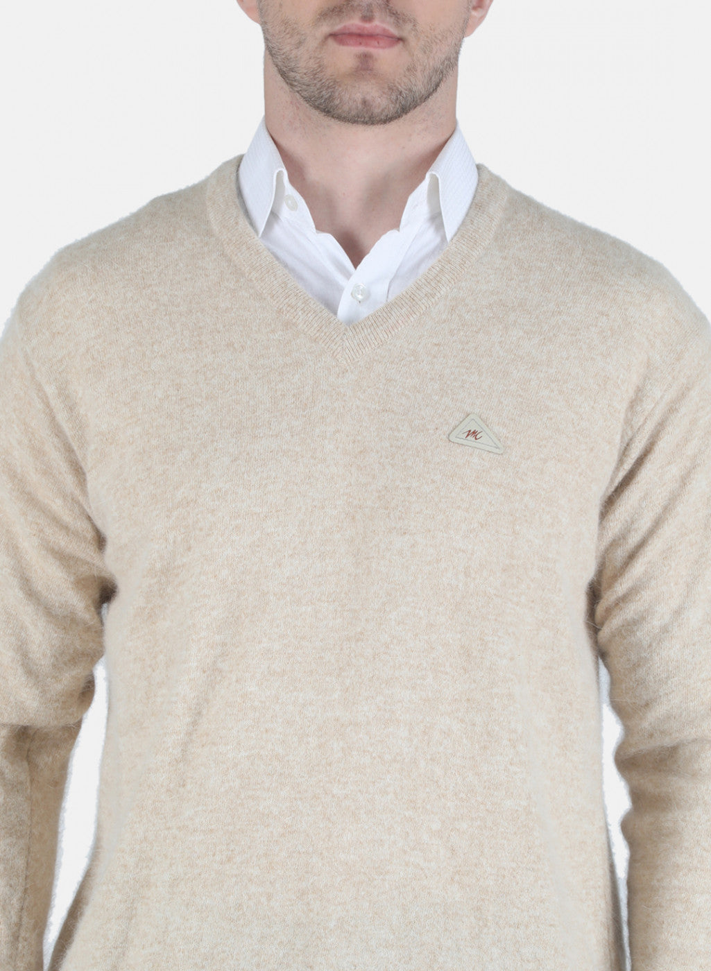 Men Beige Solid Pullover