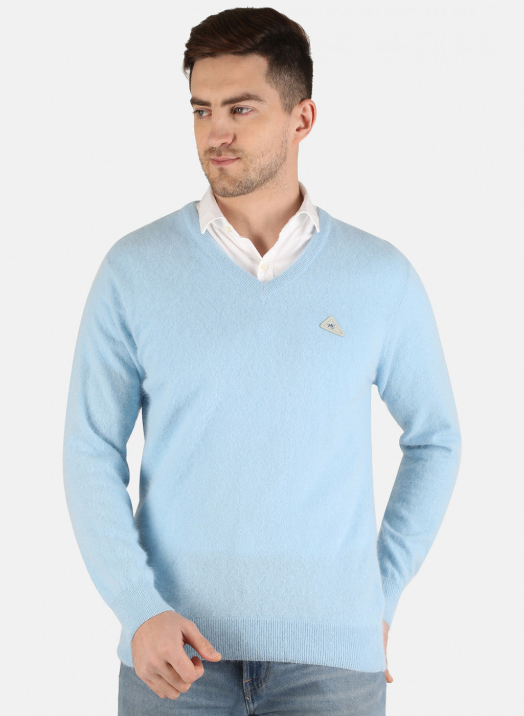 Men Blue Solid Pullover