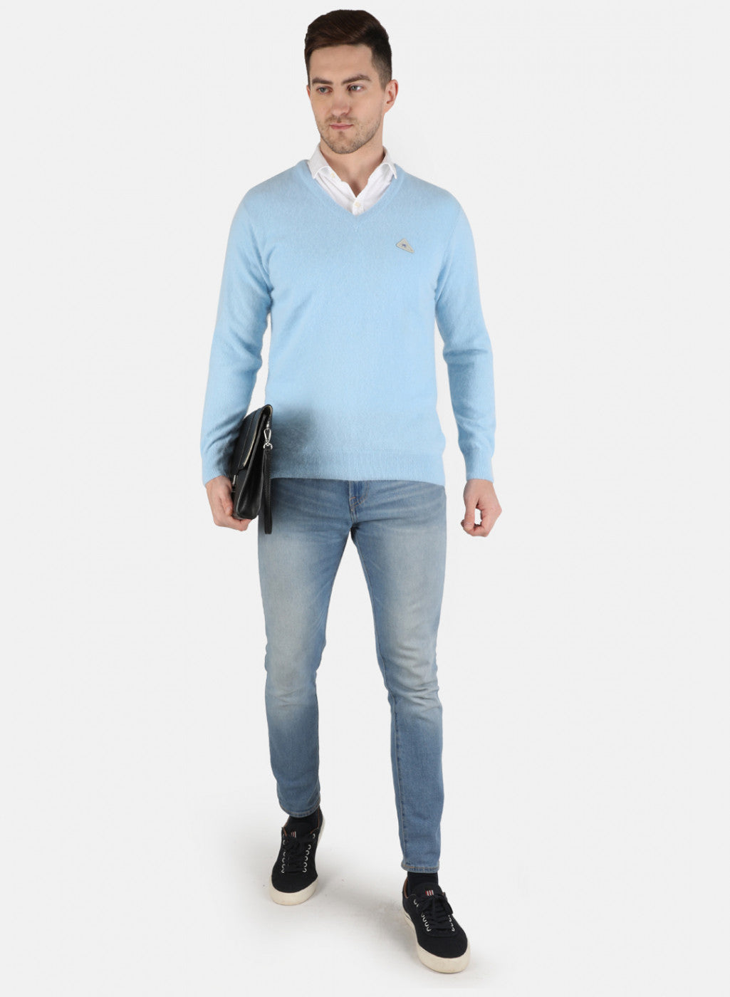 Men Blue Solid Pullover