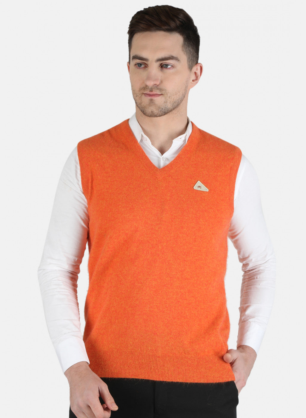 Men Orange Solid Sweater