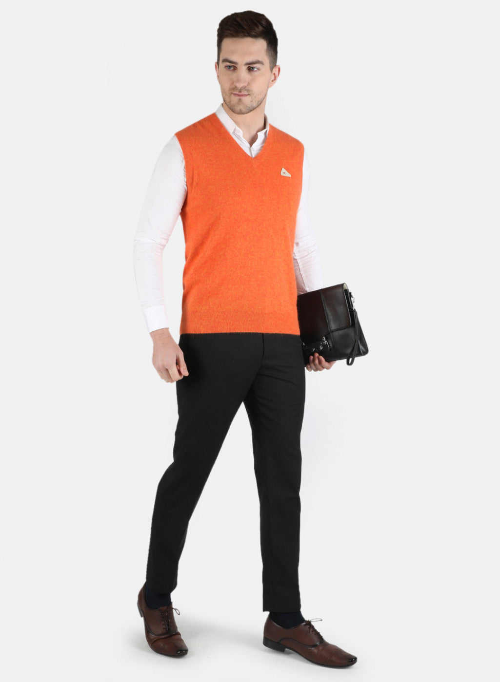 Men Orange Solid Sweater