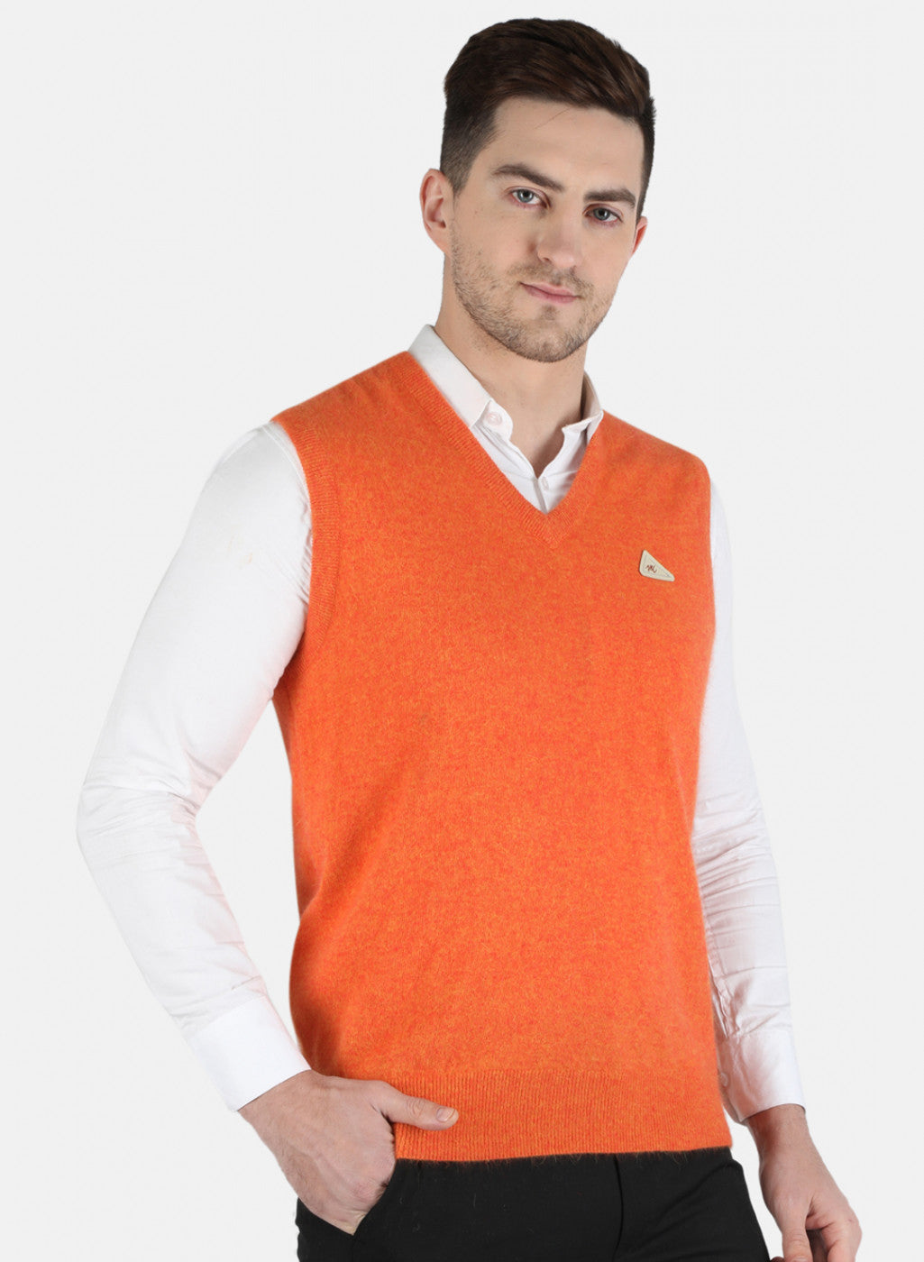 Men Orange Solid Sweater