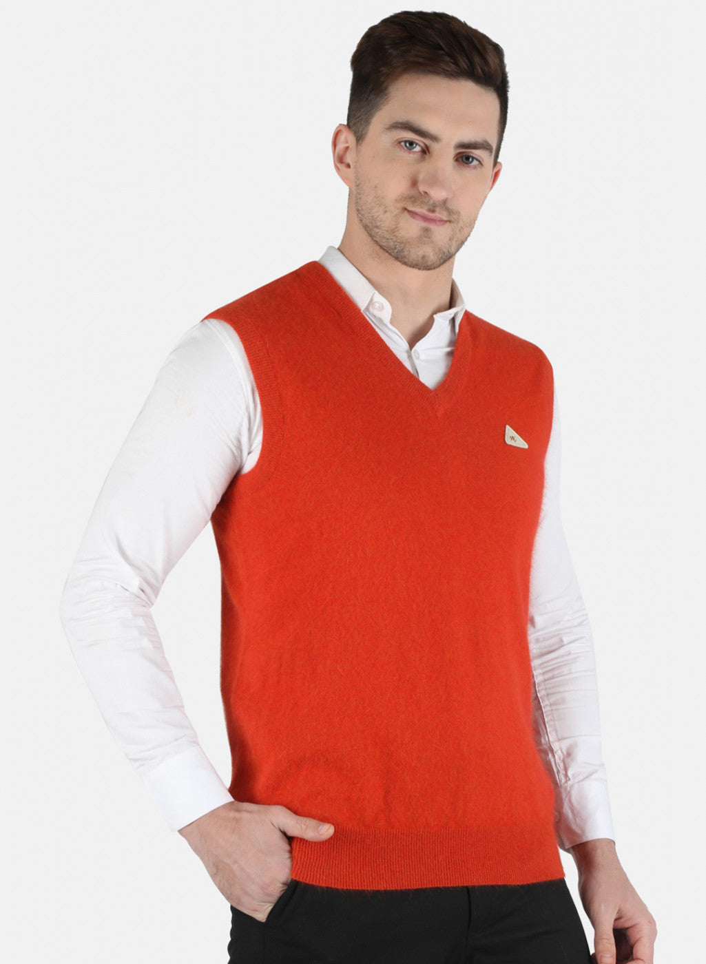 Men Orange Solid Sweater