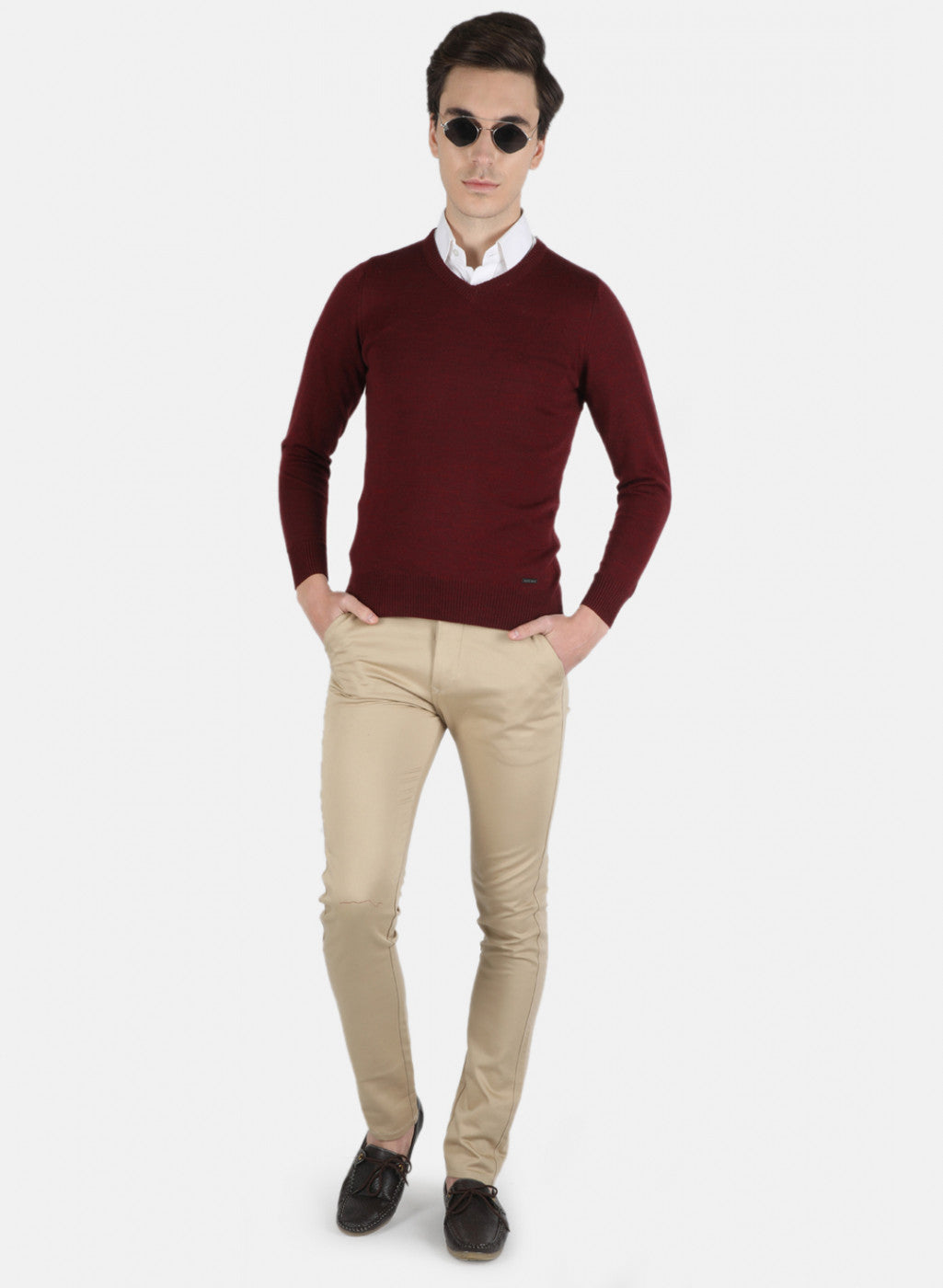 Men Maroon Solid Pullover