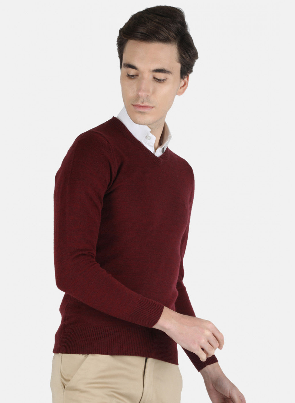 Men Maroon Solid Pullover