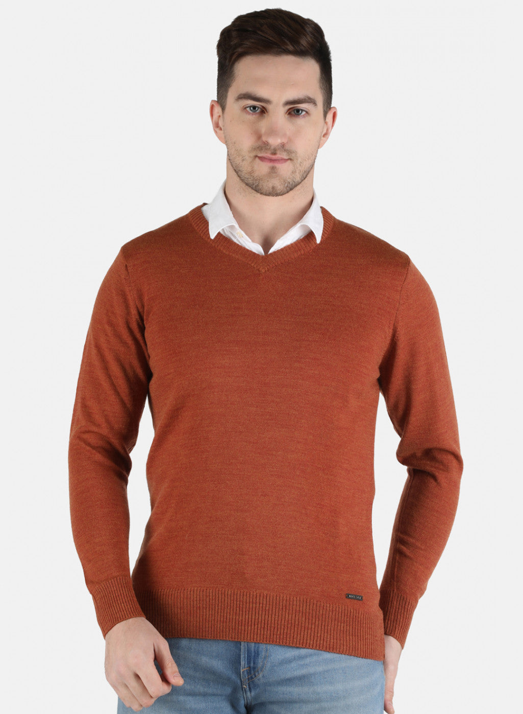 Men Orange Solid Pullover