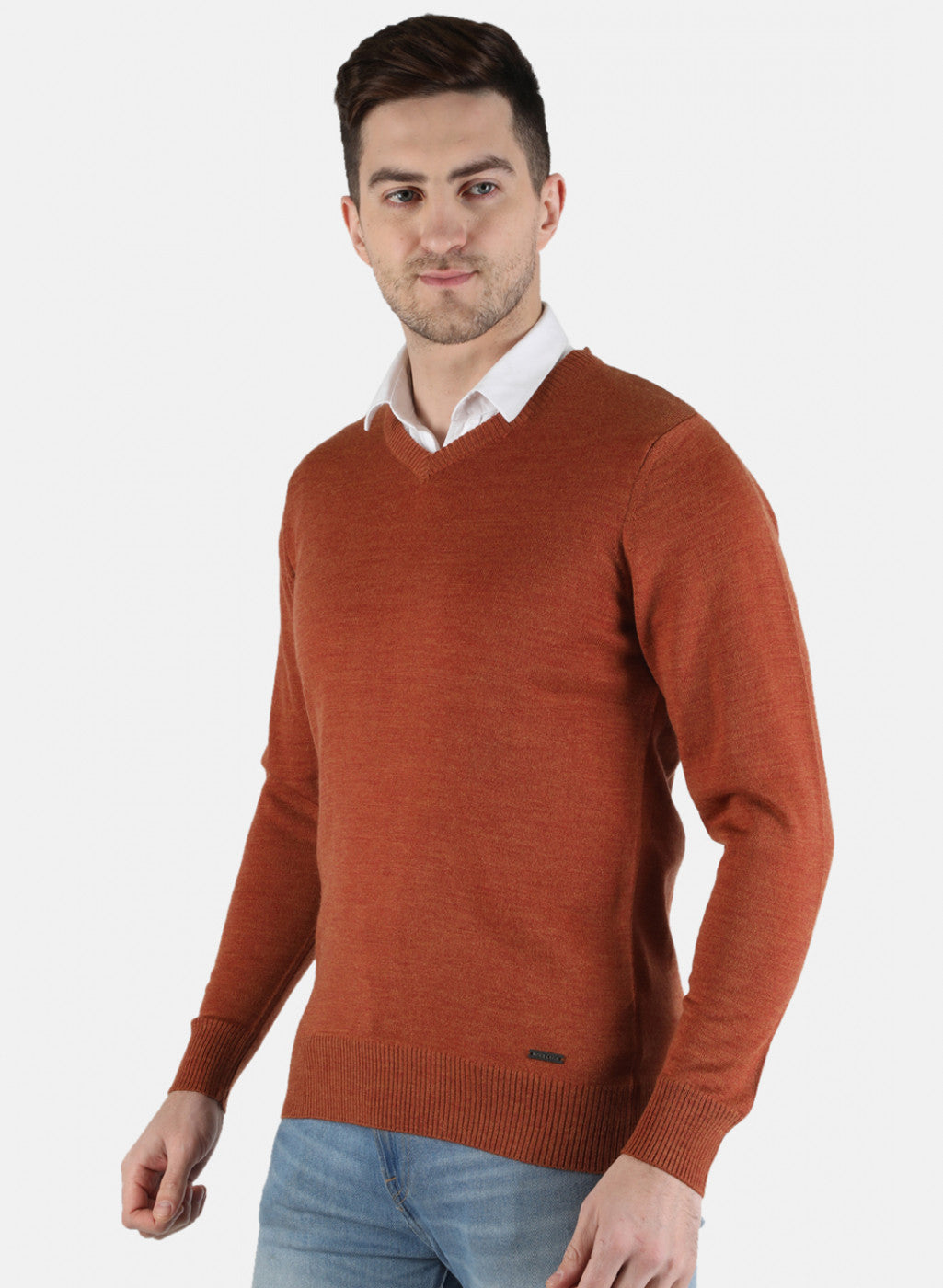 Men Orange Solid Pullover