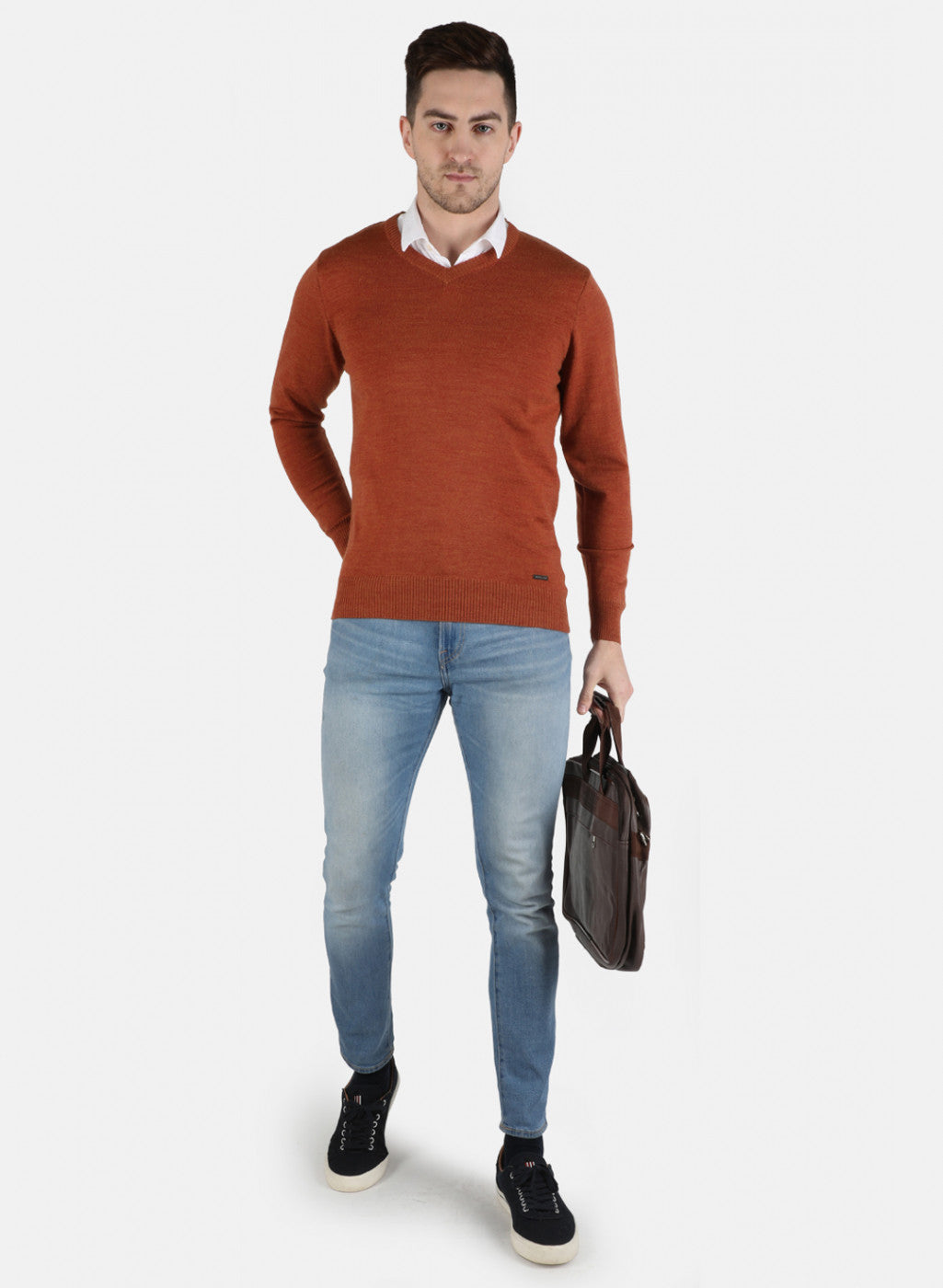 Men Orange Solid Pullover