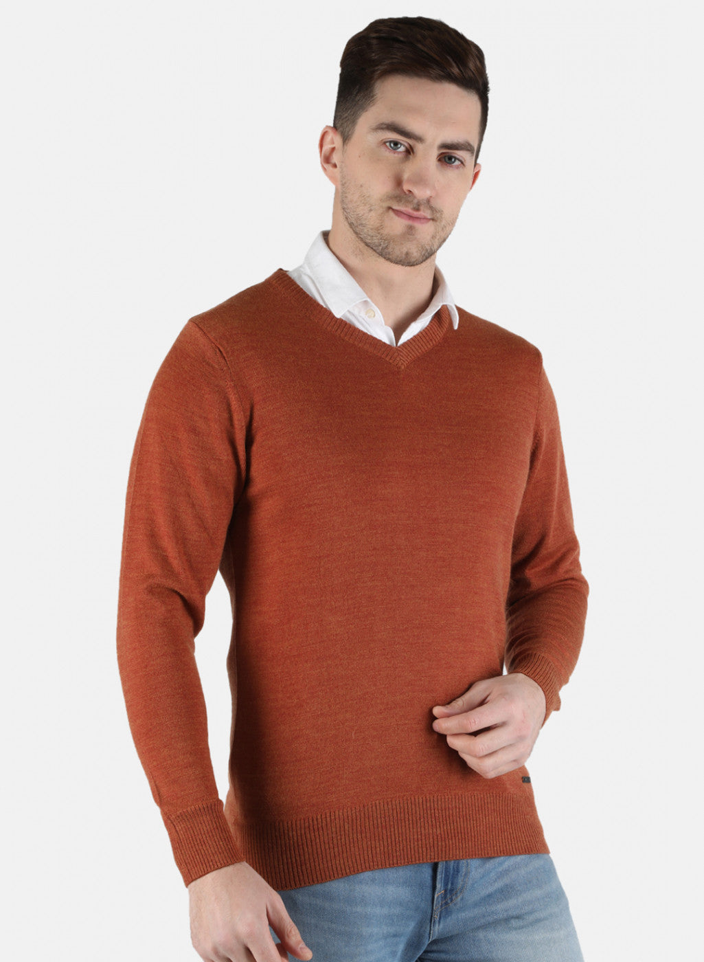 Men Orange Solid Pullover