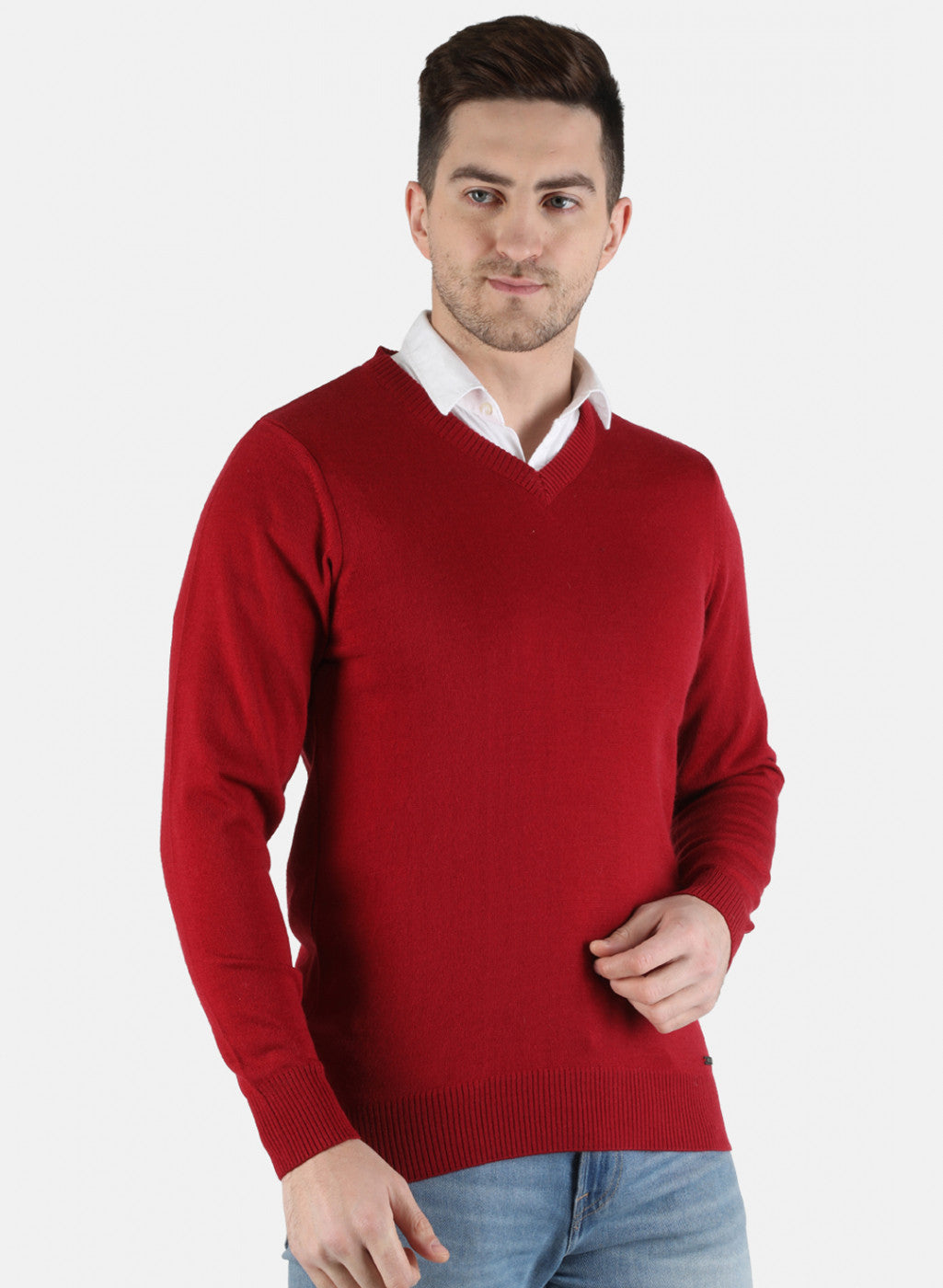 Men Maroon Solid Pullover