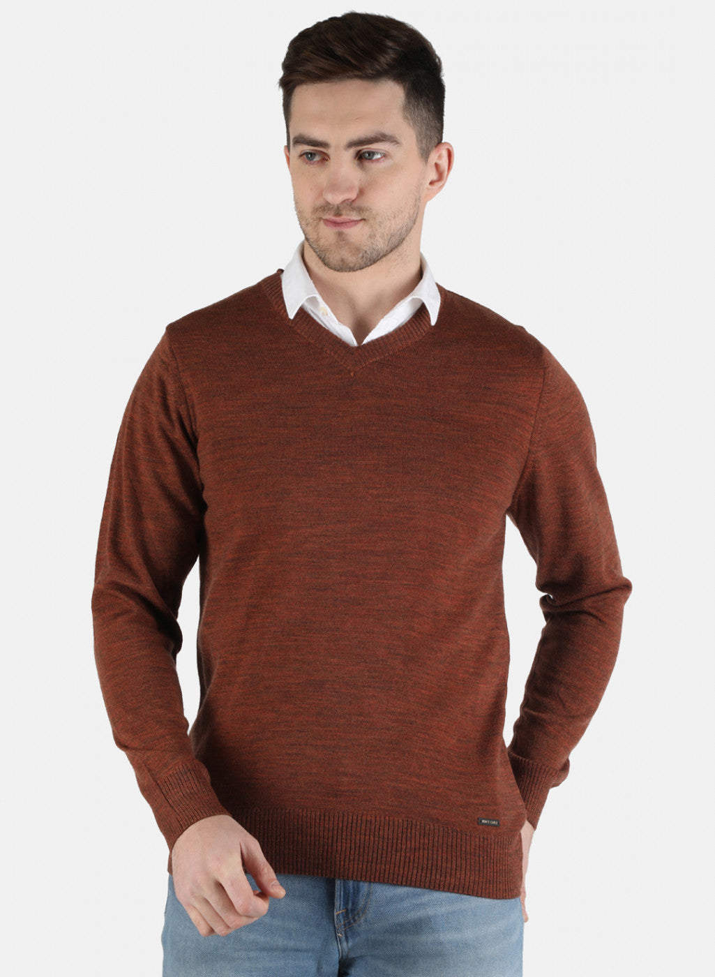 Men Brown Solid Pullover