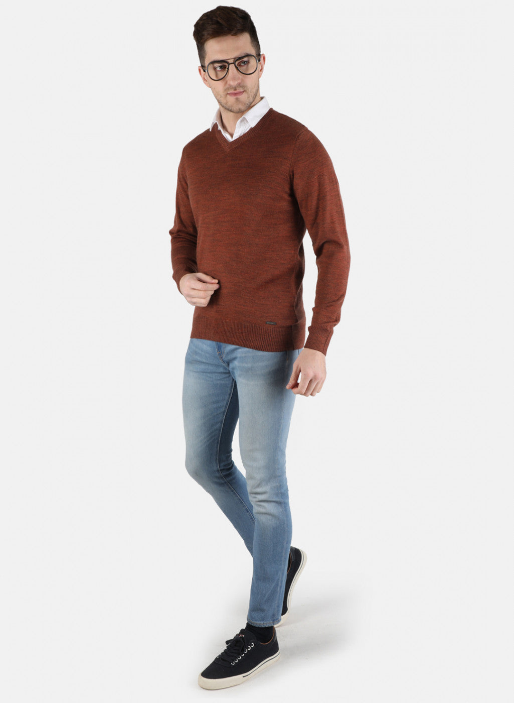 Men Brown Solid Pullover