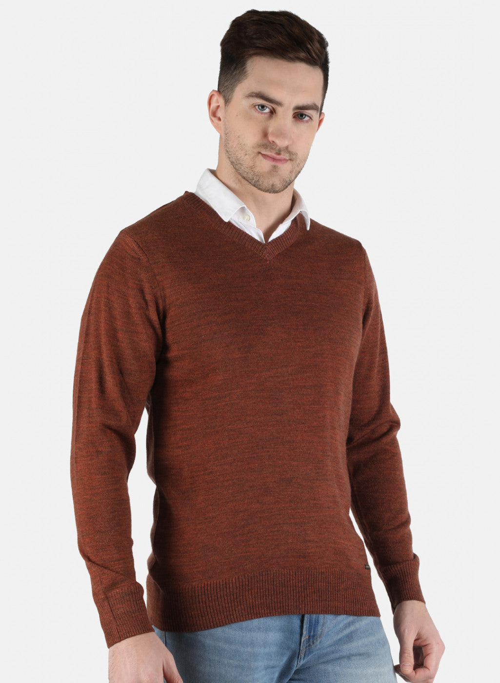 Men Brown Solid Pullover