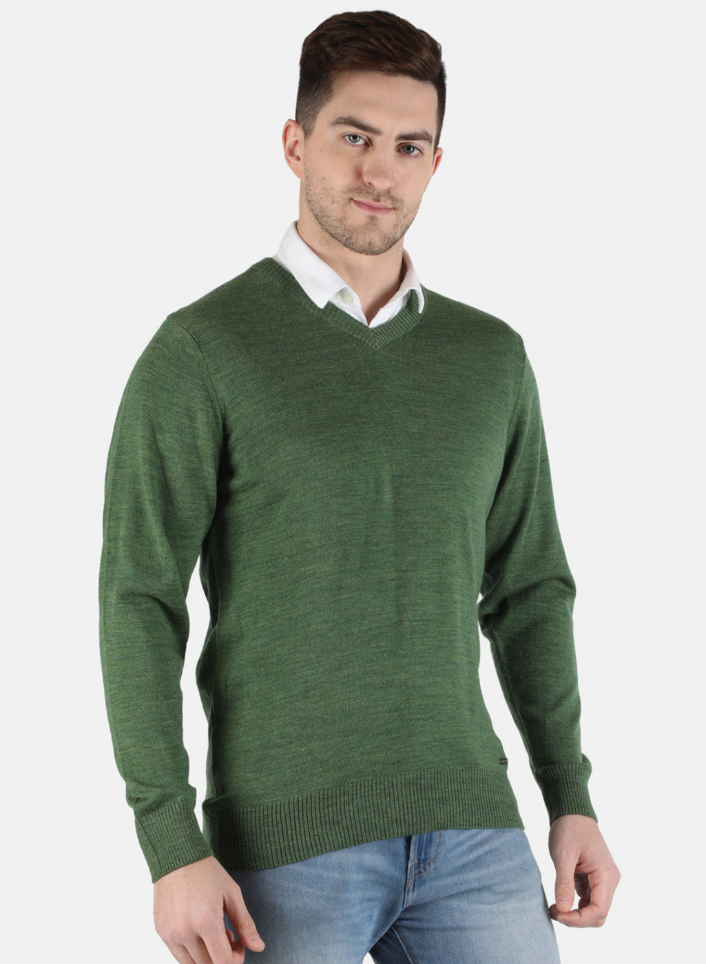 Men Olive Solid Pullover