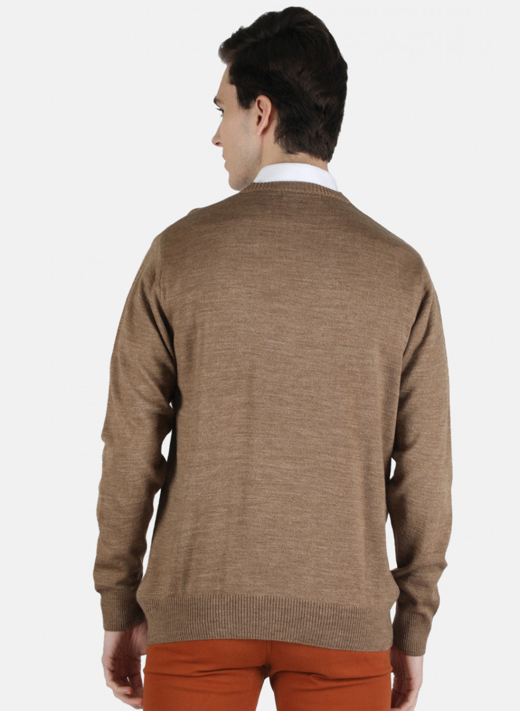 Men Khaki Solid Pullover