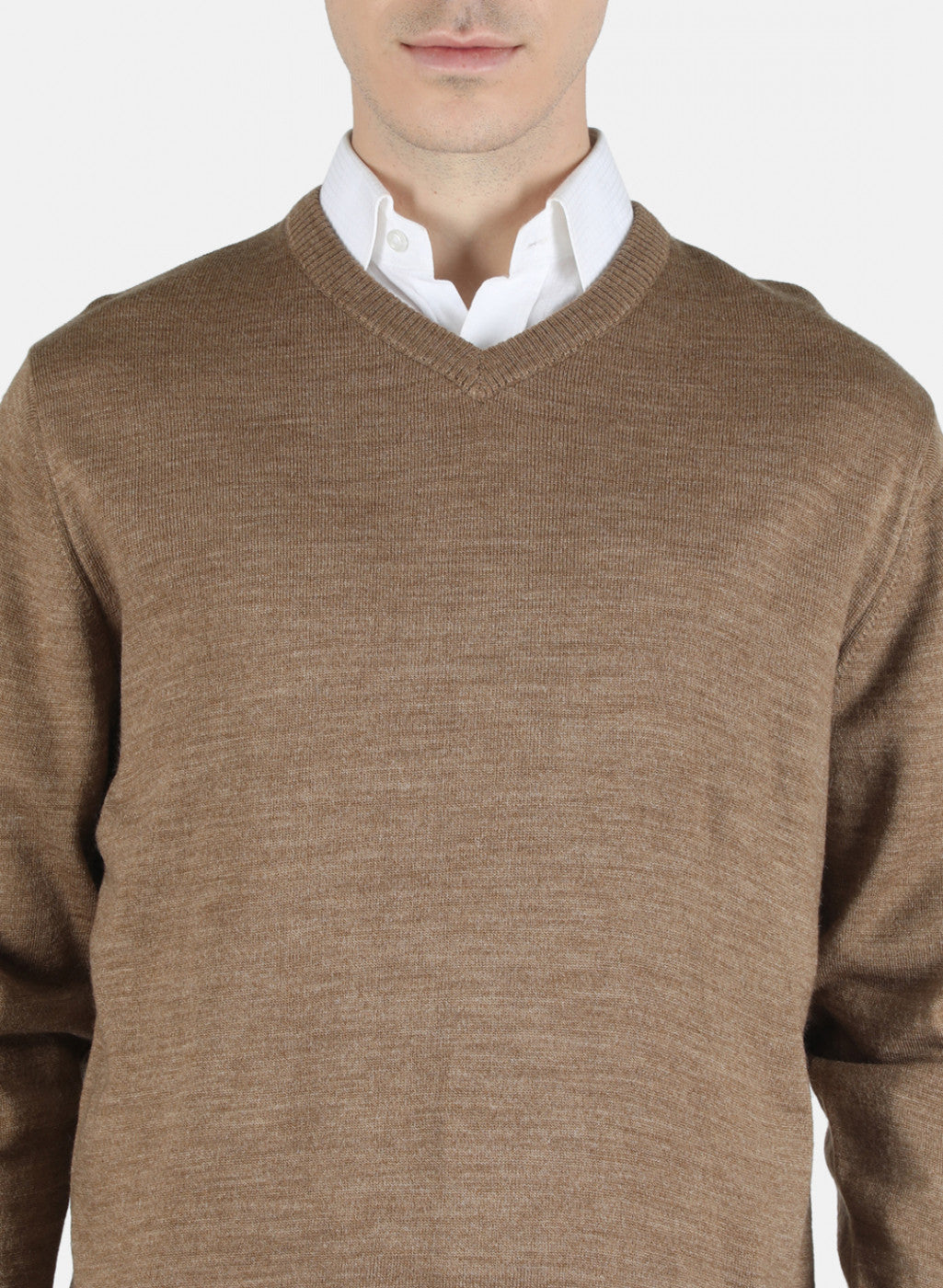 Men Khaki Solid Pullover