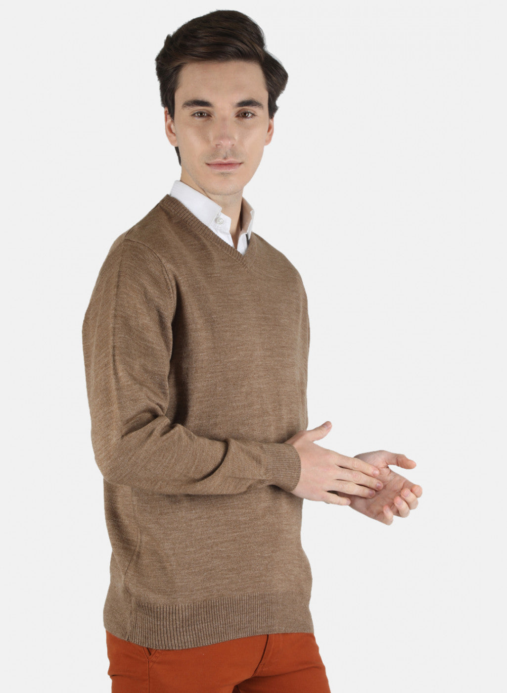 Men Khaki Solid Pullover