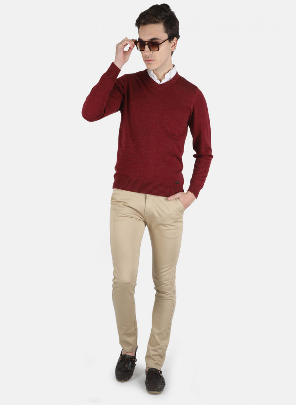 Men Maroon Solid Pullover