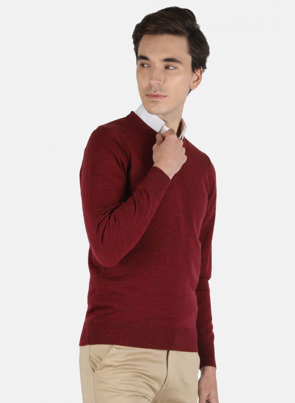 Men Maroon Solid Pullover