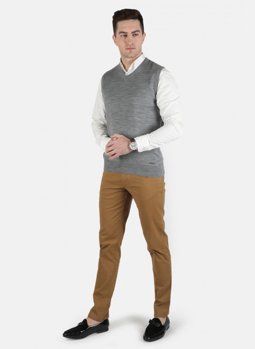 Men Grey Solid Sweater