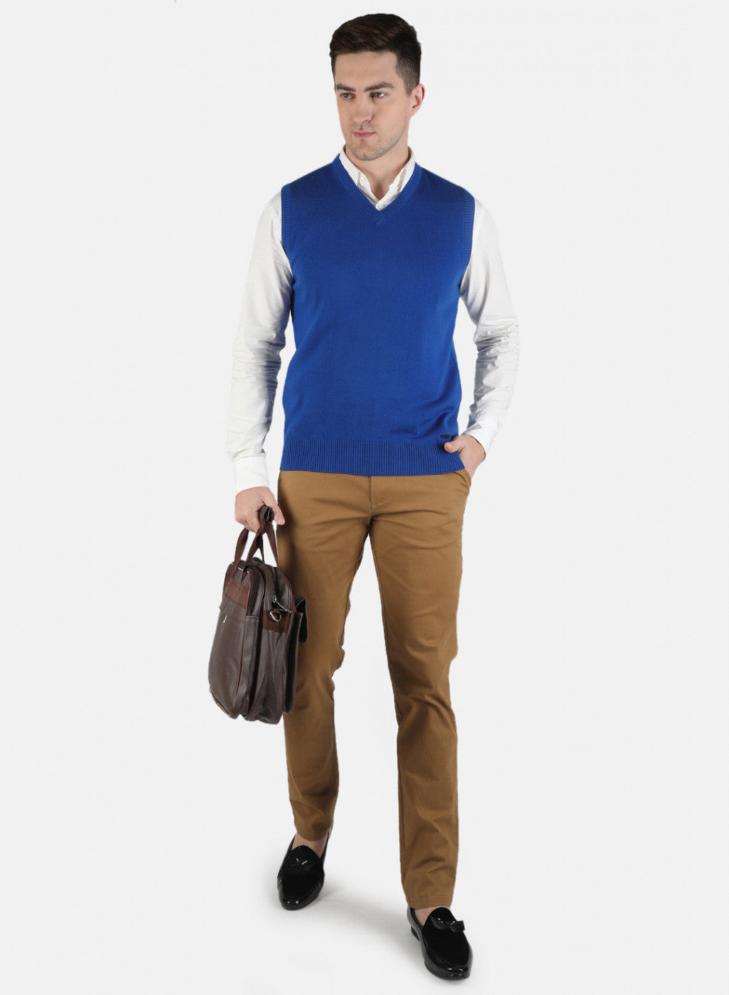 Men Blue Solid Sweater