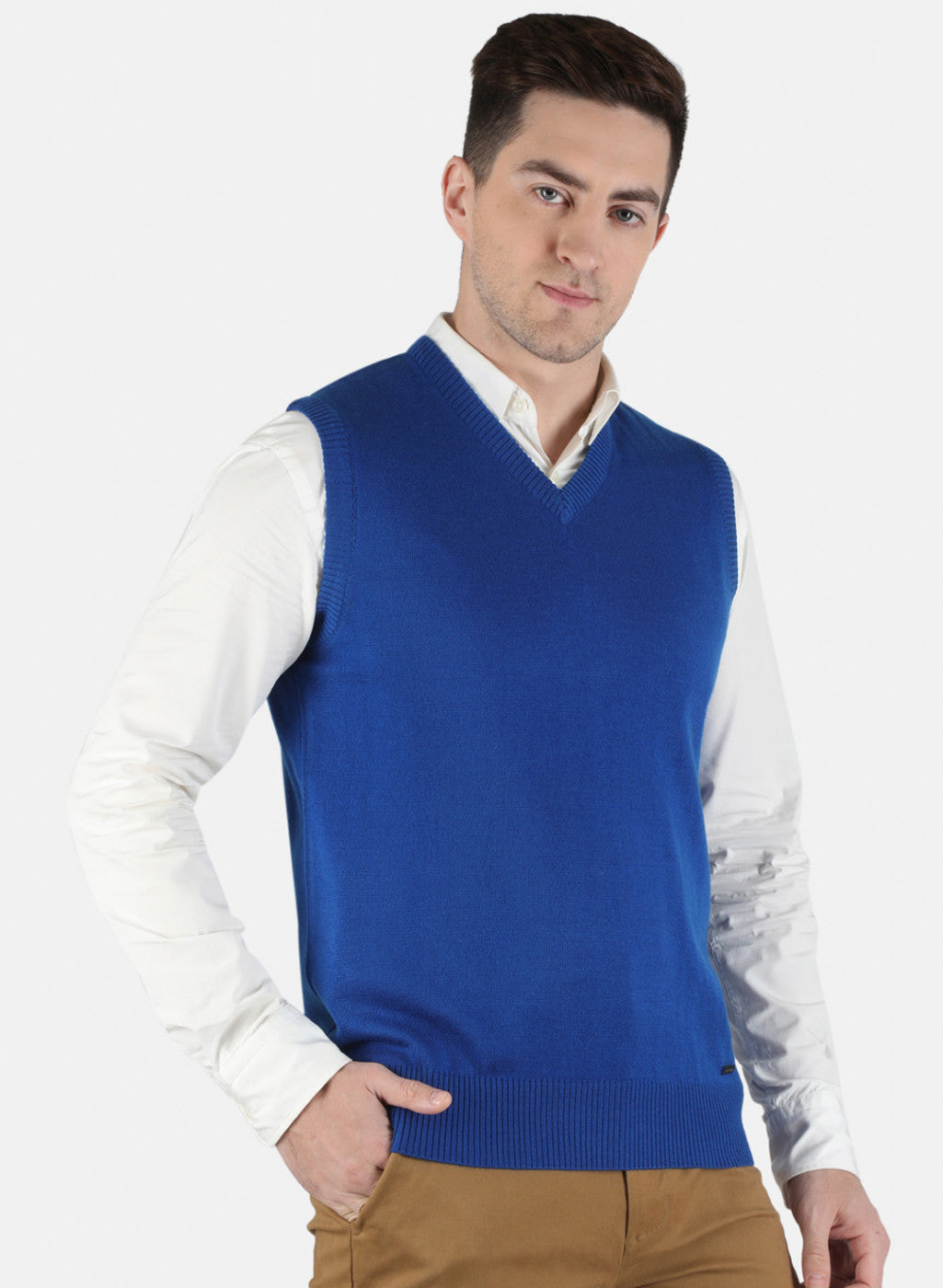 Men Blue Solid Sweater