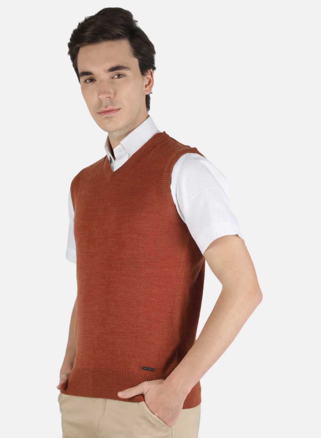 Men Orange Solid Sweater