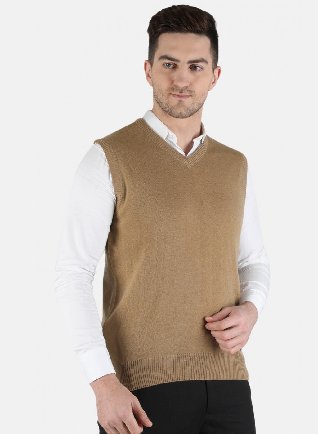 Men Brown Solid Sweater