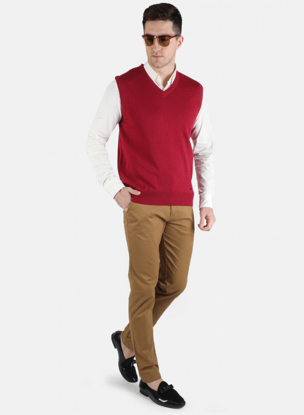 Men Red Solid Sweater