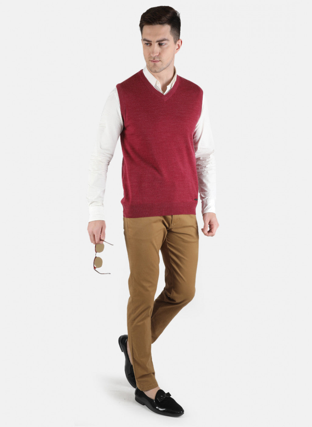 Men Red Solid Sweater