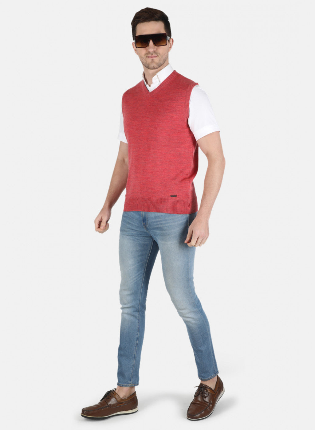 Men Light Red Solid Sweater