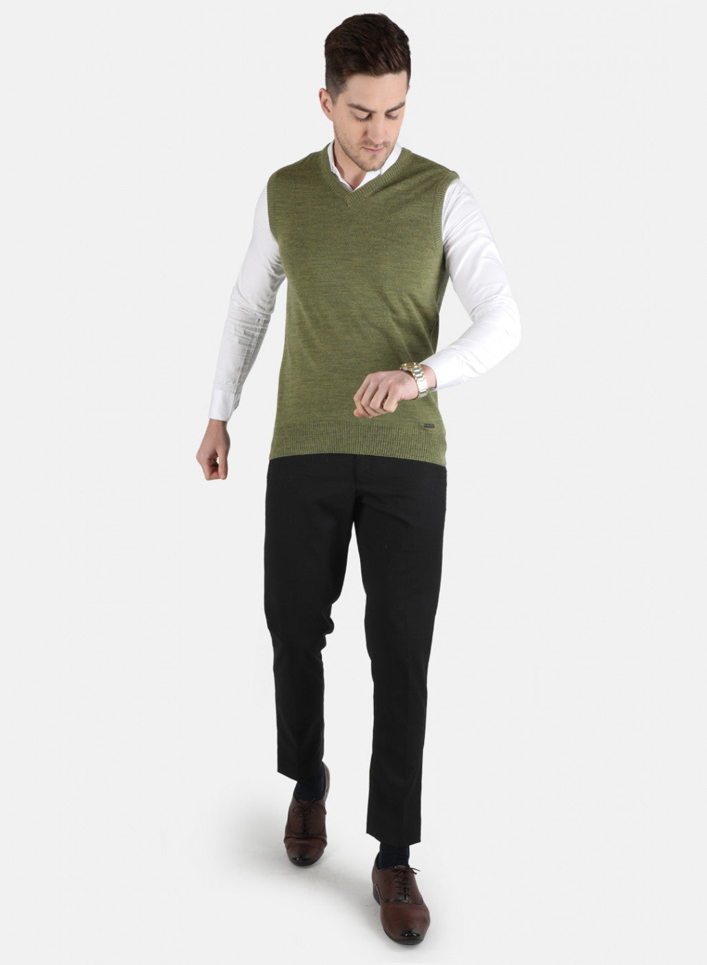 Men Olive Solid Sweater