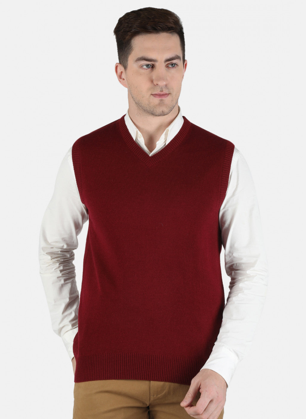 Men Maroon Solid Sweater