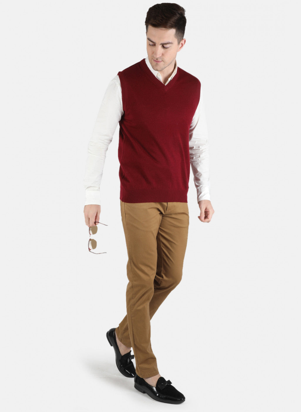 Men Maroon Solid Sweater