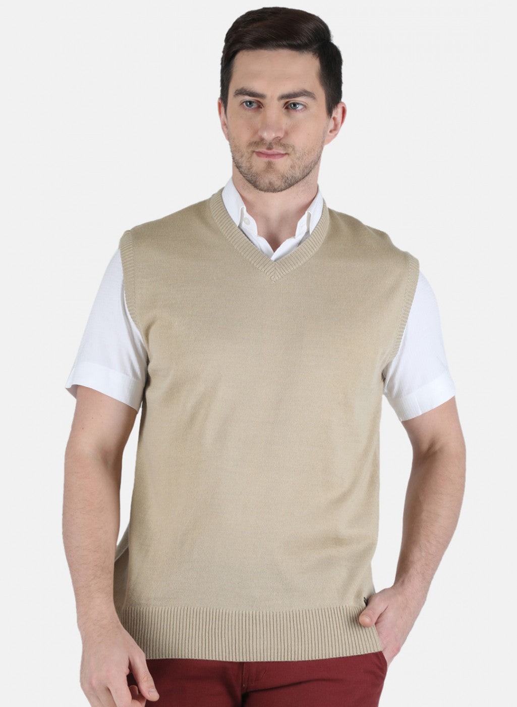 Men Beige Solid Sweater