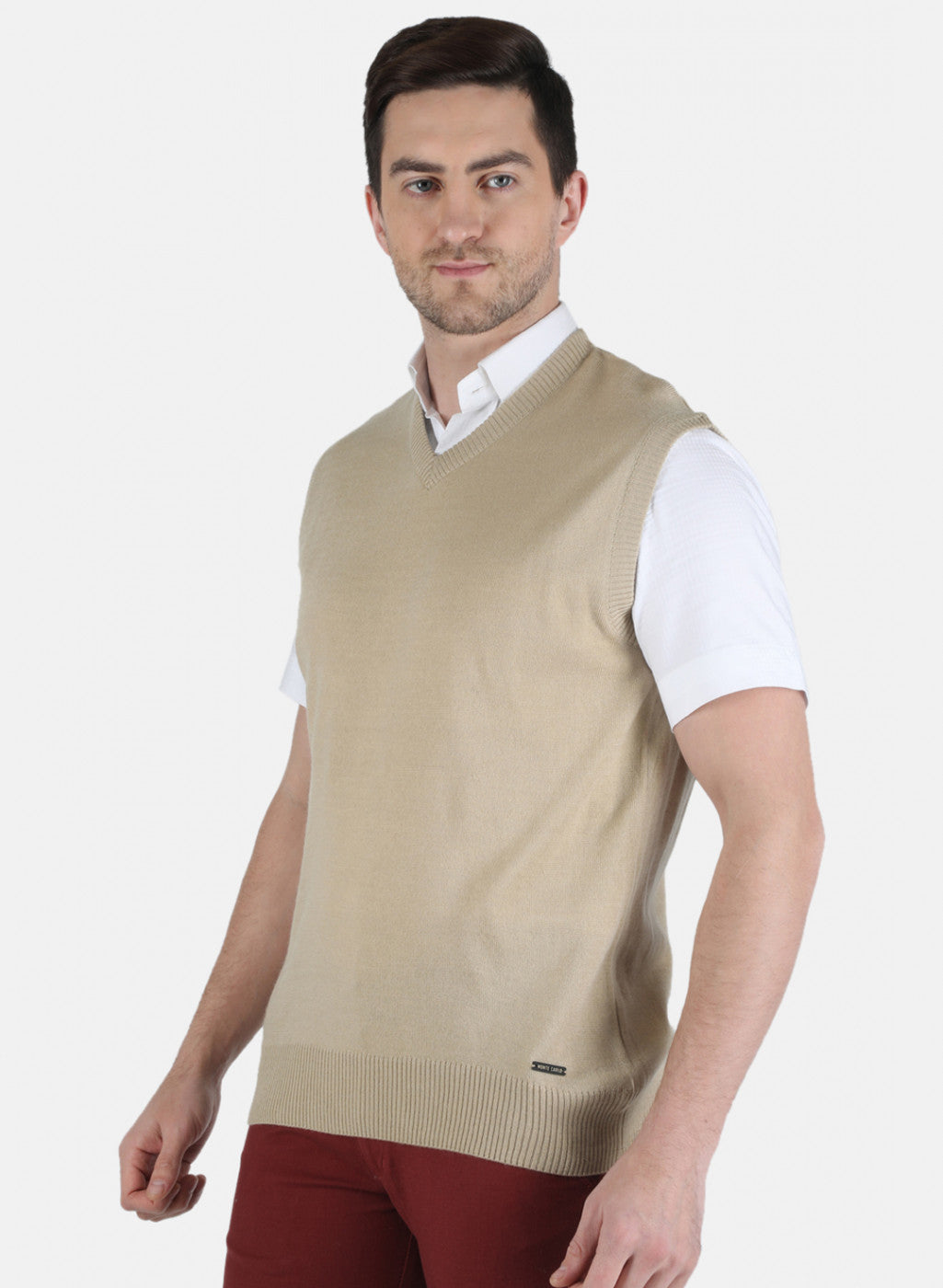 Men Beige Solid Sweater