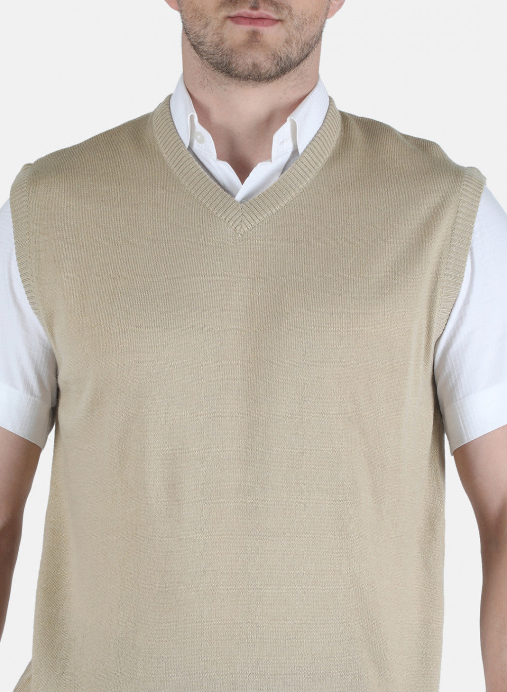 Men Beige Solid Sweater