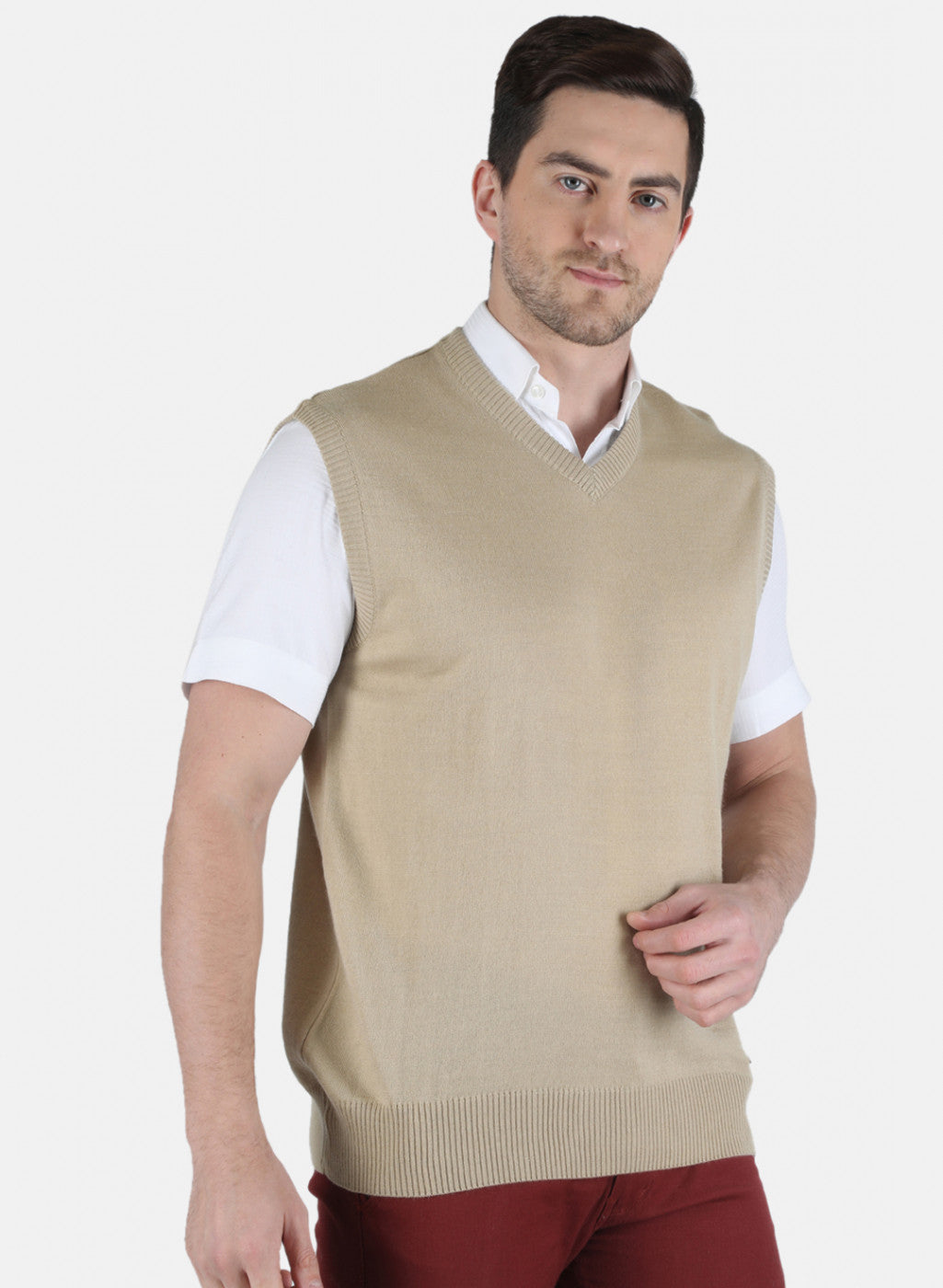 Men Beige Solid Sweater