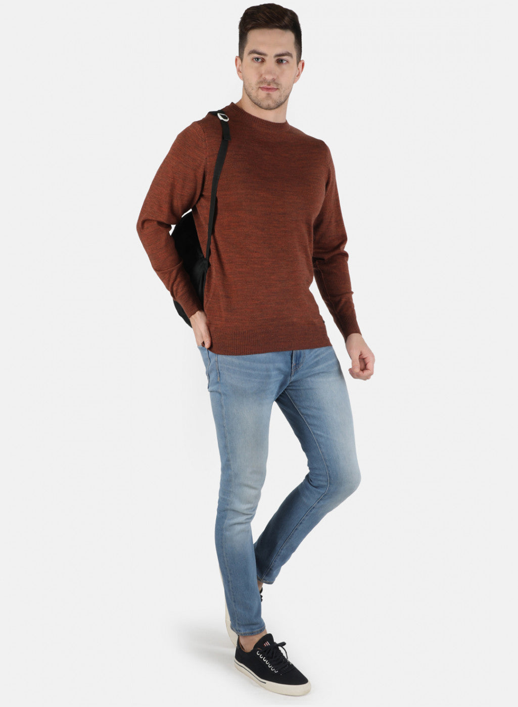 Men Brown Solid Pullover