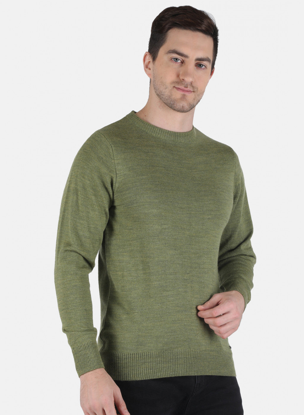 Men Olive Solid Pullover