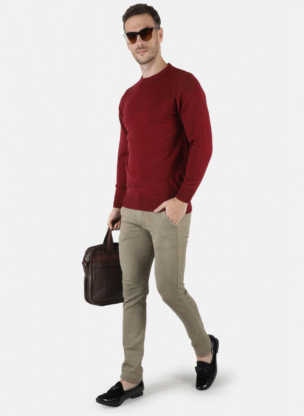 Men Maroon Solid Pullover