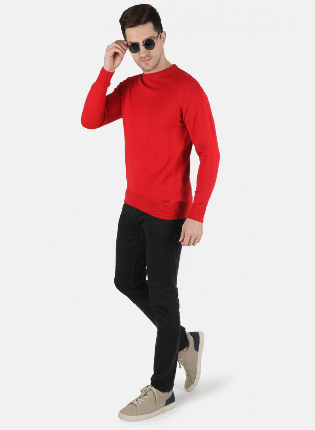 Men Red Solid Pullover