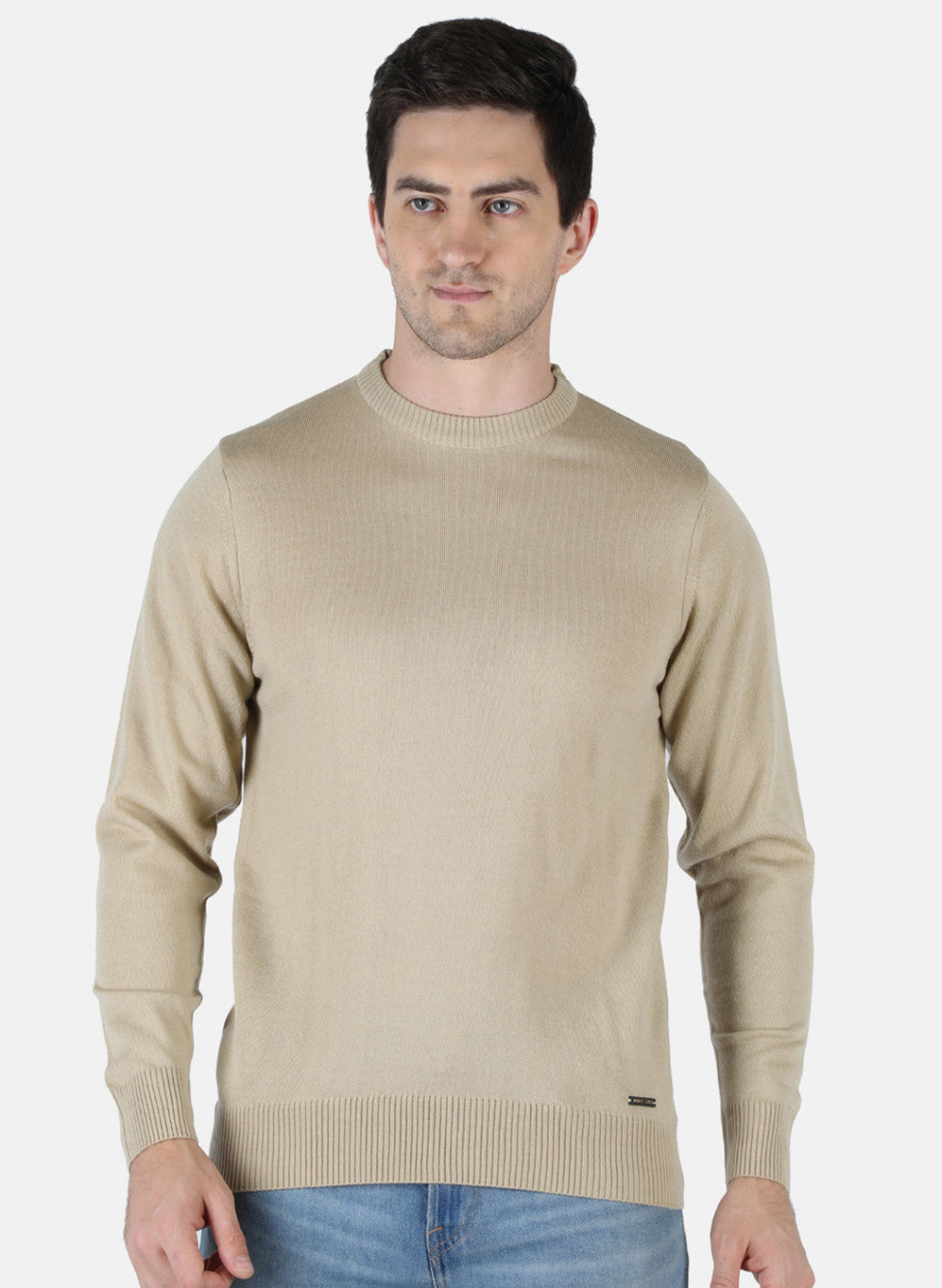 Men Beige Solid Pullover