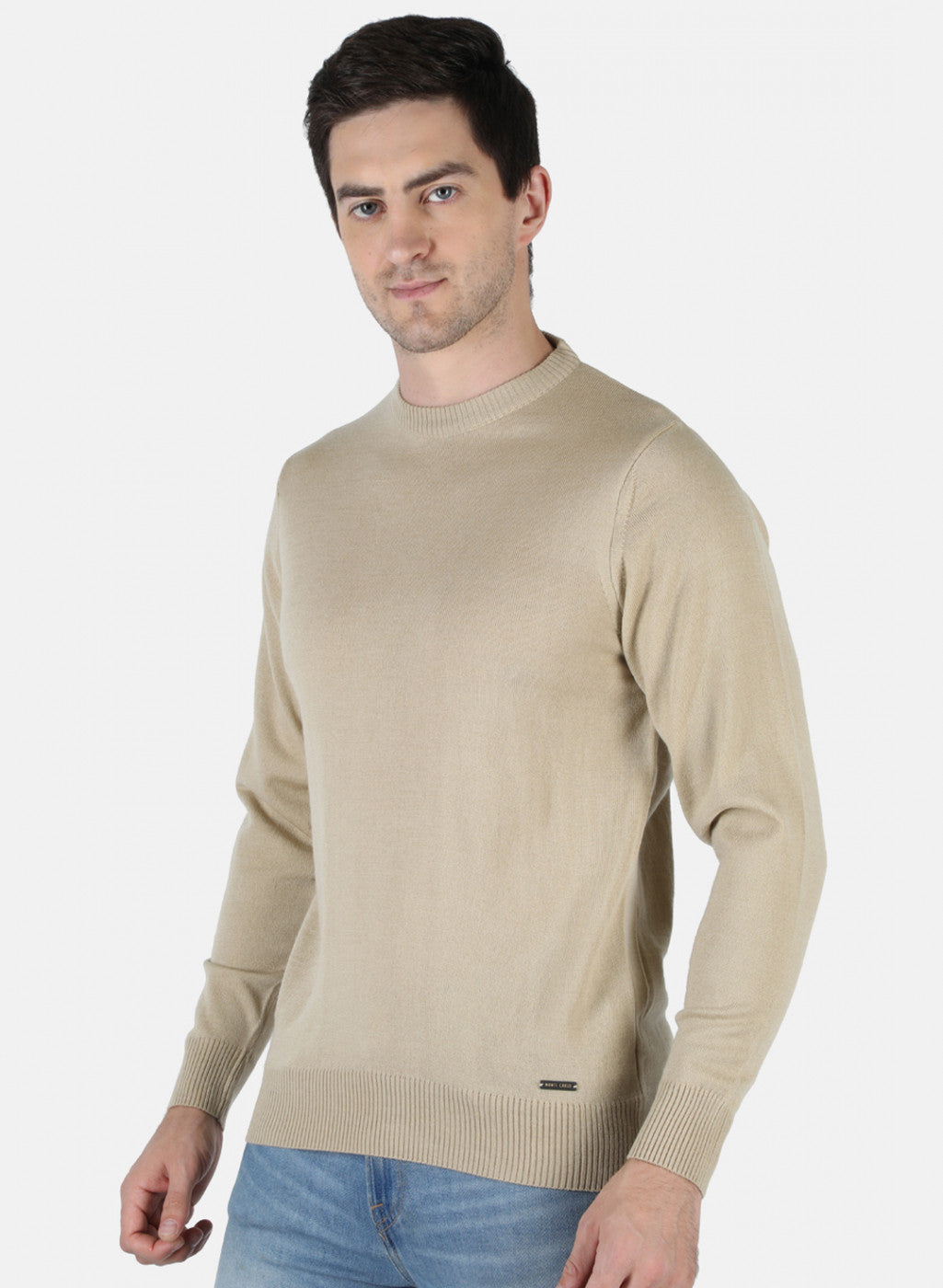 Men Beige Solid Pullover