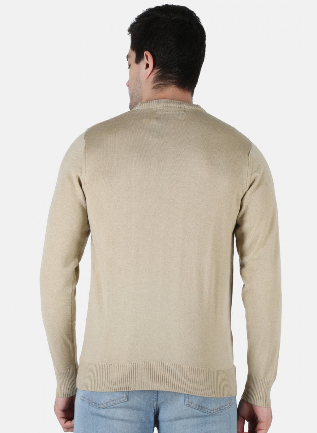 Men Beige Solid Pullover