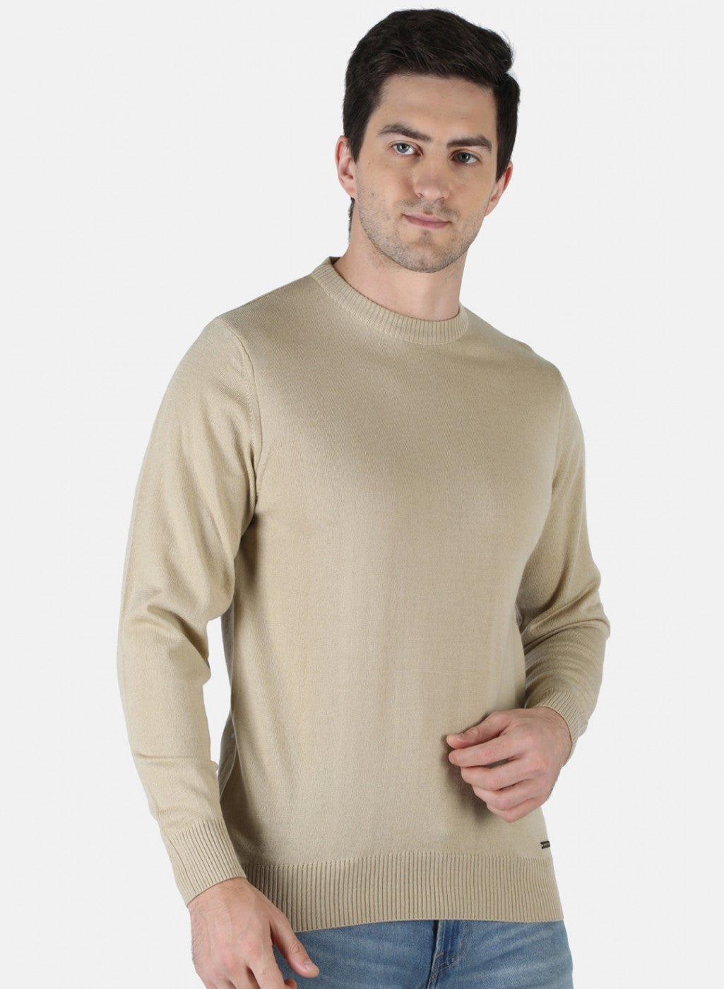 Men Beige Solid Pullover